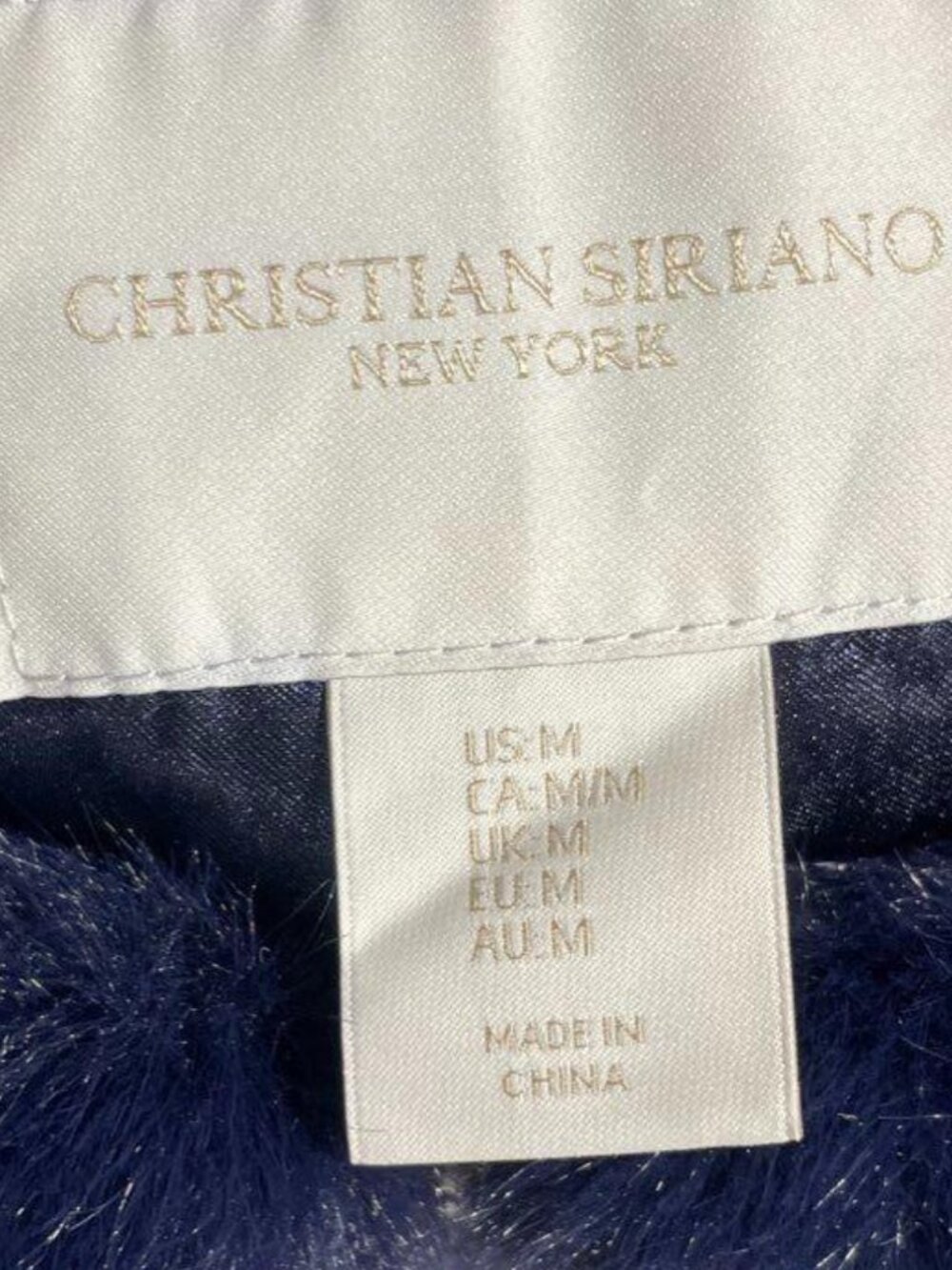Christian Siriano Faux Fur Vest Navy Blue Full Zip Cozy Plush Winter M - Picture 6 of 7